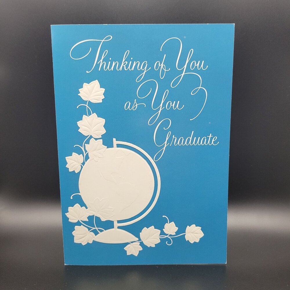 Evie Quaries Vintage‎ Graduation Greeting Card Embossed Leaf Globe Unused
